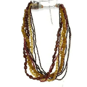 VTG Brown Beaded Faceted Multi Strand Necklace 16" Long Layered 90's Retro